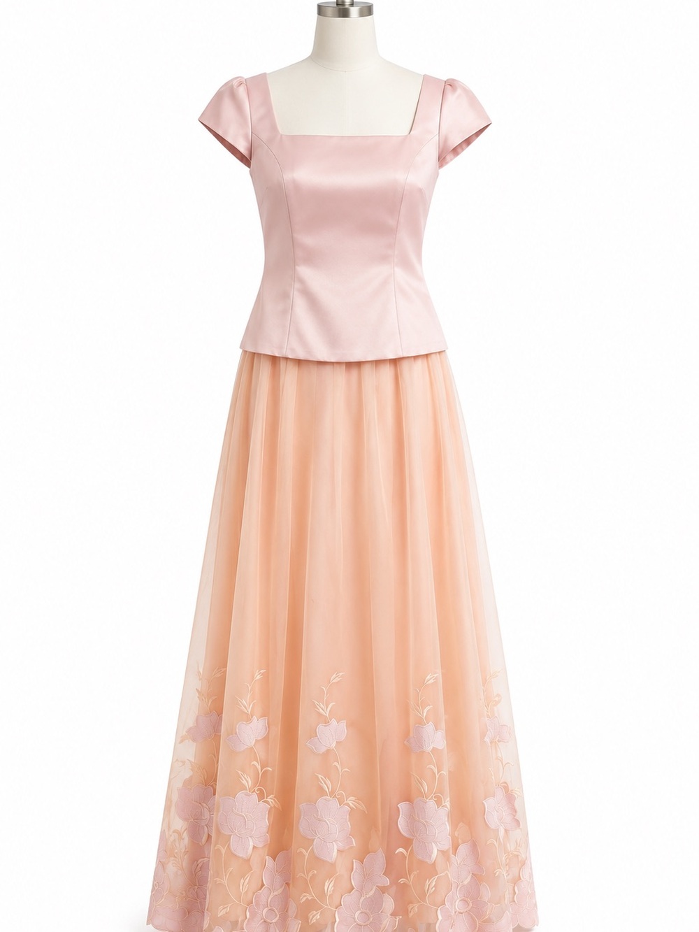 Talbots Peach Maxi dress with Floral Appliqué
